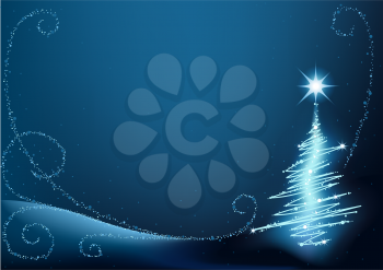 Royalty Free Clipart Image of a Blue Christmas Tree and Background