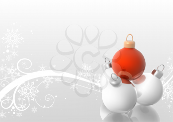 Royalty Free Clipart Image of White and One Orange Ornaments on Silver