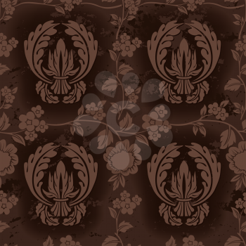 Royalty Free Clipart Image of a Floral Pattern on Brown