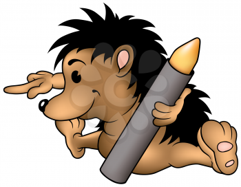 Royalty Free Clipart Image of a Hedgehog With a Crayon