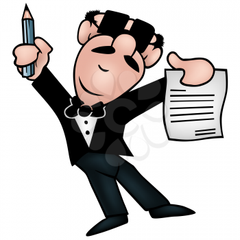 Royalty Free Clipart Image of a Man in a Suit With Paper and Pencil