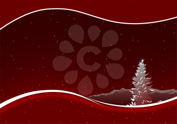 Royalty Free Clipart Image of a Red Christmas Card With a Tree