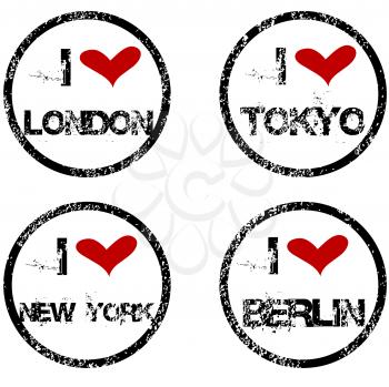 Royalty Free Clipart Image of a Set of I Love Stickers