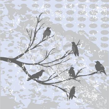 Winter landscape with crows