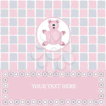 Royalty Free Clipart Image of a Pink Bear Greeting