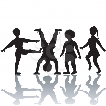children silhouettes playing