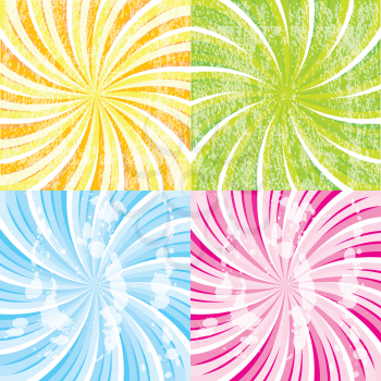 Four retro colored background with twirl