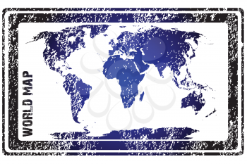 Stamp with blue world map