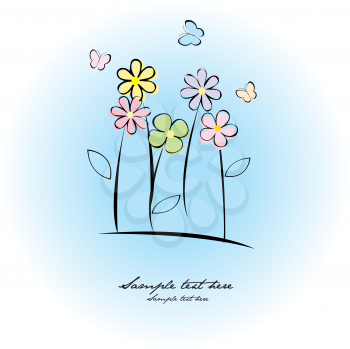 Royalty Free Clipart Image of a Card With Flowers and Butterflies