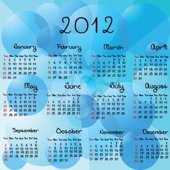 2012 calendar on aqua background