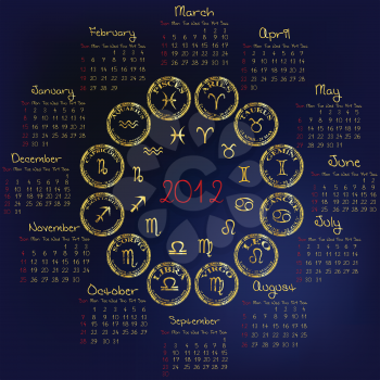 2012 Horoscope Calendar with zodiacal signs