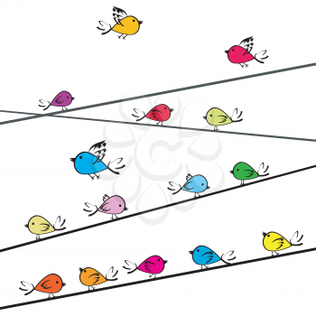 Colored doodle birds on strings