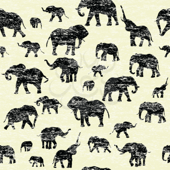 Grunge backgorund with elephants silhouettes