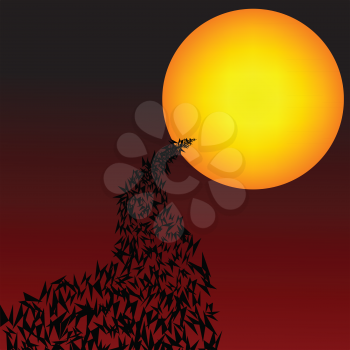 Halloween background with bats flying to the moon