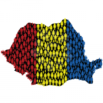 Romania's map with Romania's flag made of people