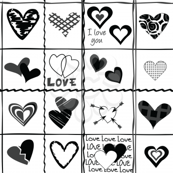 Valentine's Day background with stylized black hearts