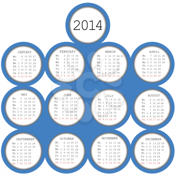 2014 calendar with blue circles