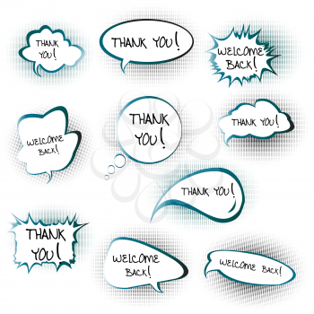 Chat bubbles with Thank you and Welcome back messages