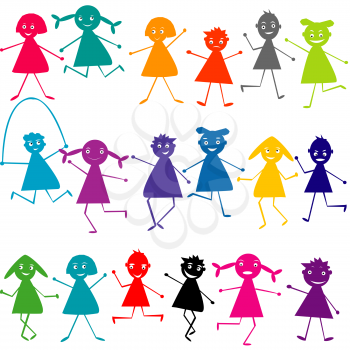 Set of doodle silhouettes of kids