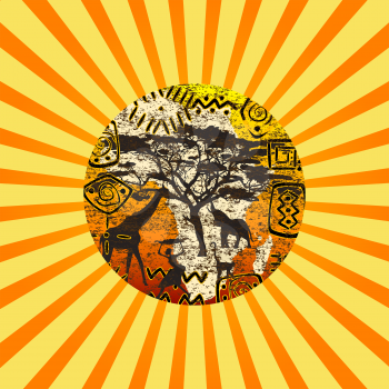 Sunburst with African symbols background