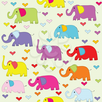 Cartoon colored elephants seamless pattern
