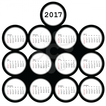 2017 black circles calendar for office