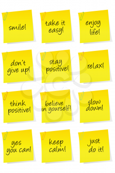 Set of sheets of paper with motivational and positive thinking messages