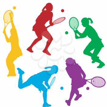 Colorful tenis woman player silhouettes