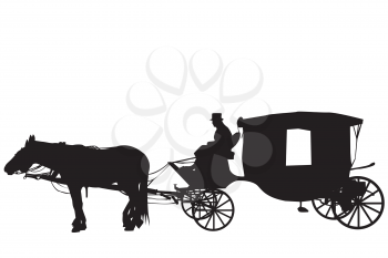 Silhouettes of a vintage carriage with coachman 