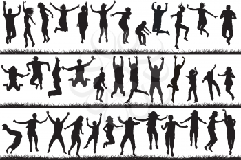Silhouettes of young people and children jumping