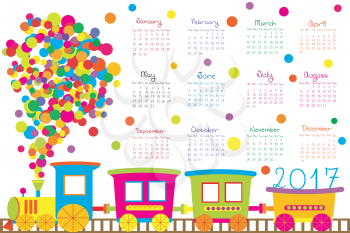 2017 calendar with cartoon train for kids
