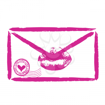 Stylized love letter sealed with a loving kiss on pink background