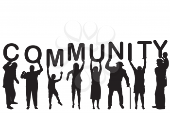 Community concept with people silhouettes holding letters with word COMMUNITY