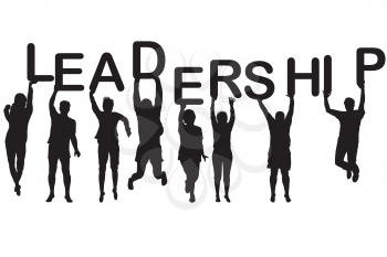 Leadership concept with people silhouettes holding letters with word LEADERSHIP