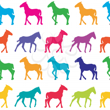 Colorful seamless background with foals silhouettes