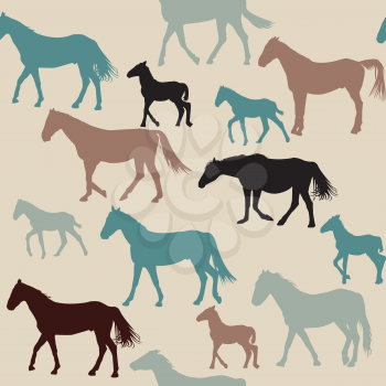 Vintage seamless background with horses silhouettes