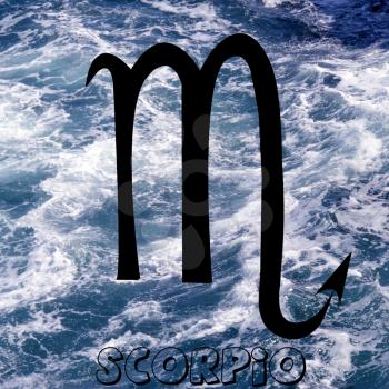 Scorpio zodiac sign on water element background