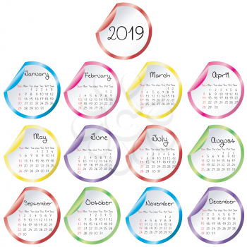 2019 Calendar with round glossy stickers
