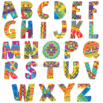 Colorful alphabet with ethnic motifs