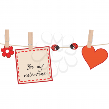 Valentine's card with ladybugs on clothes line holding rope