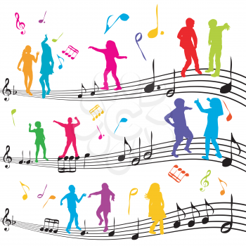 Abstract music note with silhouettes of kids dancing