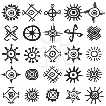 Collection of ancient hand drawn sun symbols 