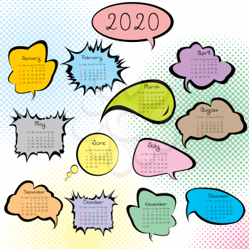 2020 calendar with colored speech bubbles