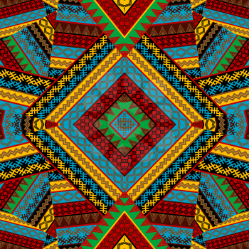 Creative colorful seamless patchwork pattern with african geometrical motifs
