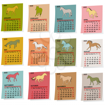2020 vintage calendar with horses silhouettes