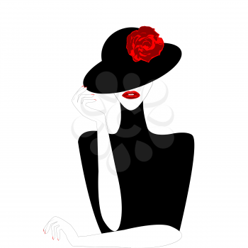 Stylized woman holding her hat with her hand