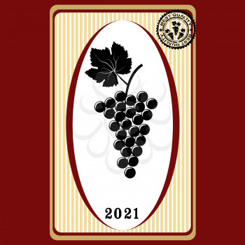 Label for wine with bunch of grapes and rubber stamp