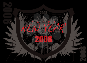 Royalty Free Clipart Image of a New Year's Greeting With Wings for 2008