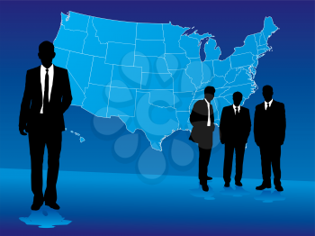 Royalty Free Clipart Image of Business People in Front of an American Map