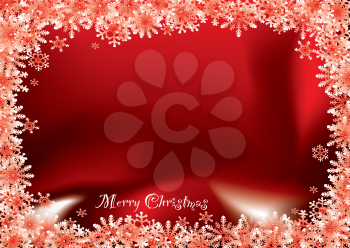 Royalty Free Clipart Image of a Red Snowflake Border on a Merry Christmas Greeting